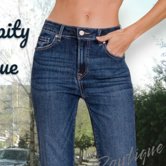 Zenana Super Stretch High Rise Bell Bottom Retro 70s Dark Wash Jeans - Picture 8 of 16